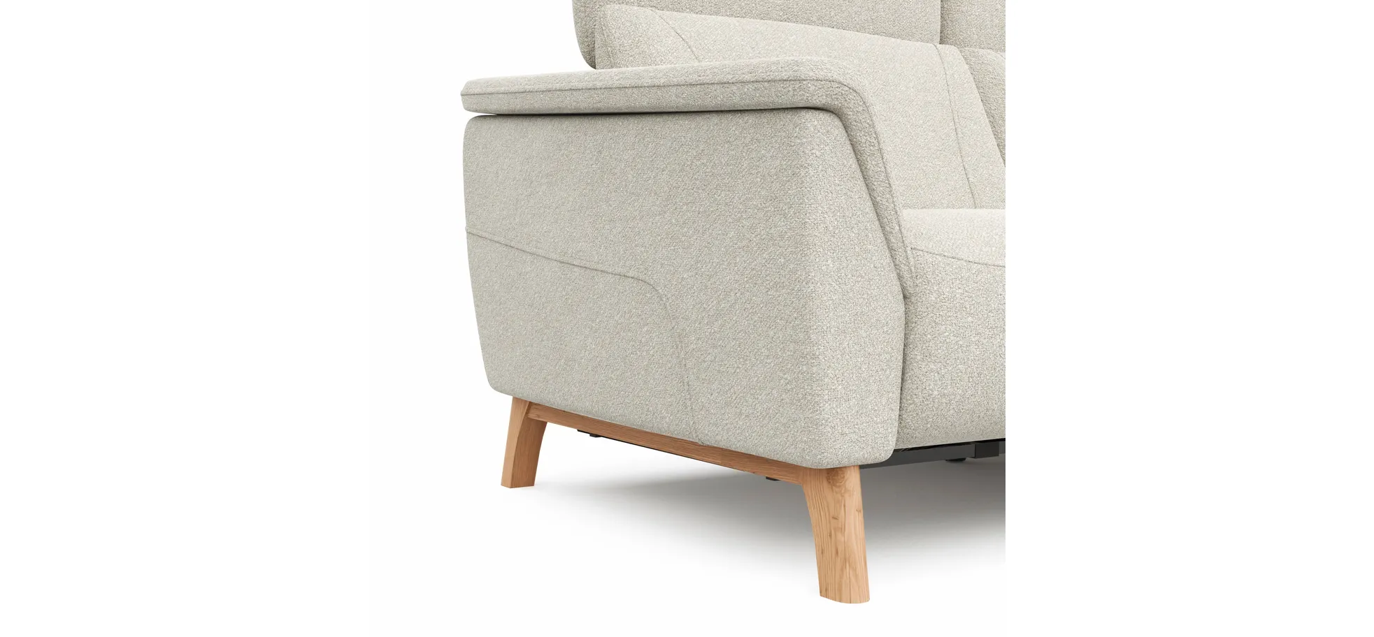 Ecksofa Nevin - 2-Sitzer mit Longchair rechts, inkl. Relaxfunktion (motorisch) und Kopfpolsterverstellung, Stoff, Weiß