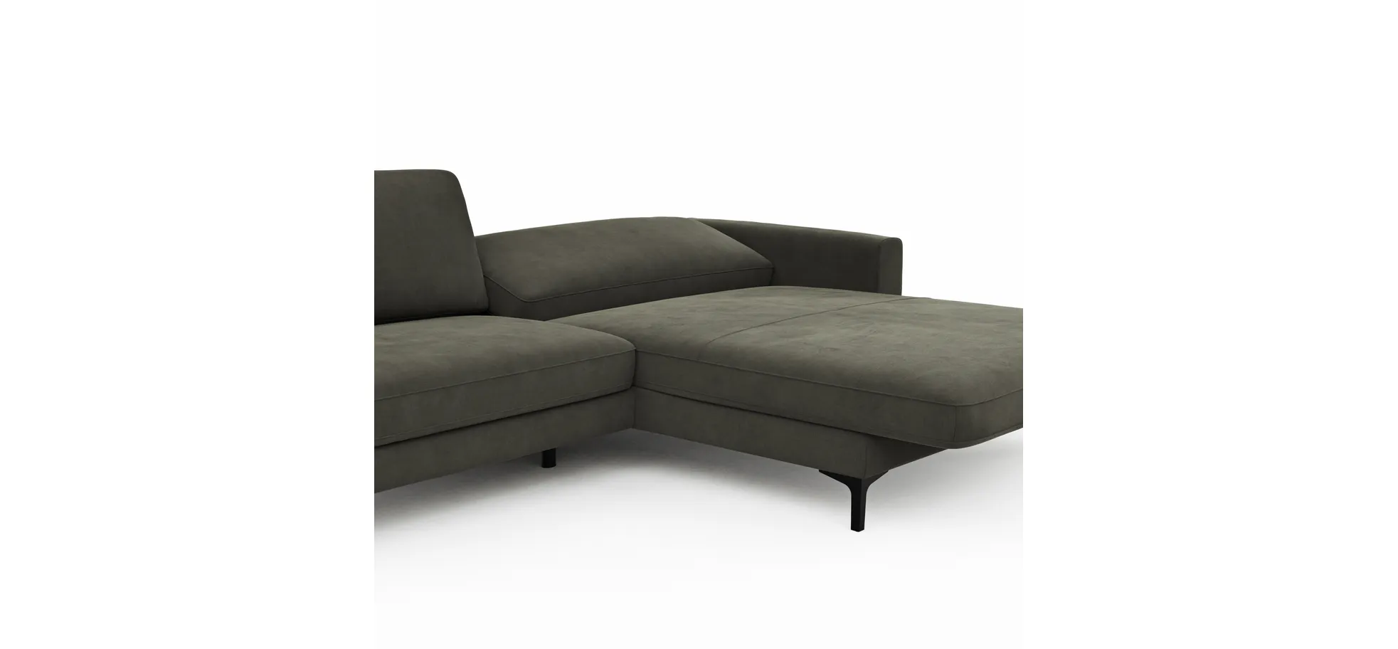 Ecksofa Oviedo - 1,5-Sitzer mit Longchair rechts inkl. Relaxfunktion (motorisch), Stoff, Braungrün