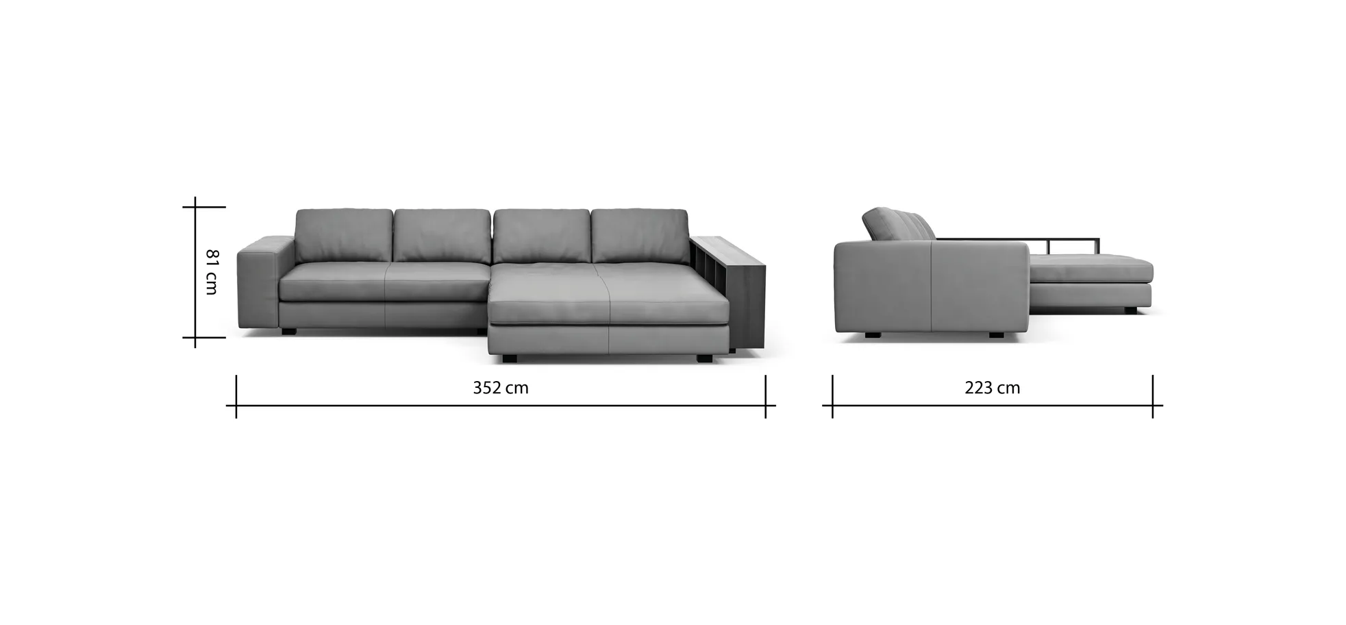 Ecksofa Aprino 1 - 2,5-Sitzer mit Longchair rechts, Leder, Grau