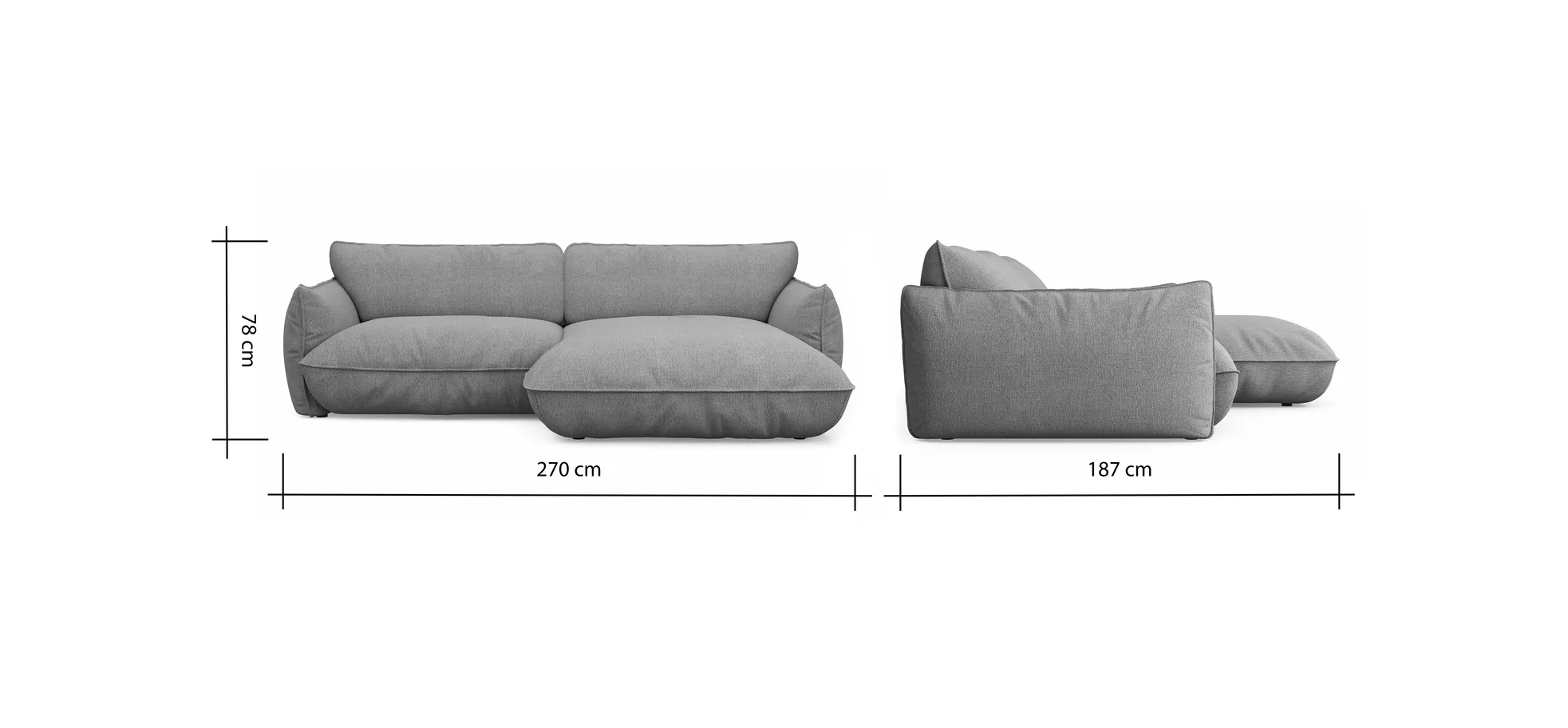 Ecksofa Fluffy - 2,5-Sitzer mit Longchair rechts inkl. Rückenlehne verstellbar, Stoff, Taupe