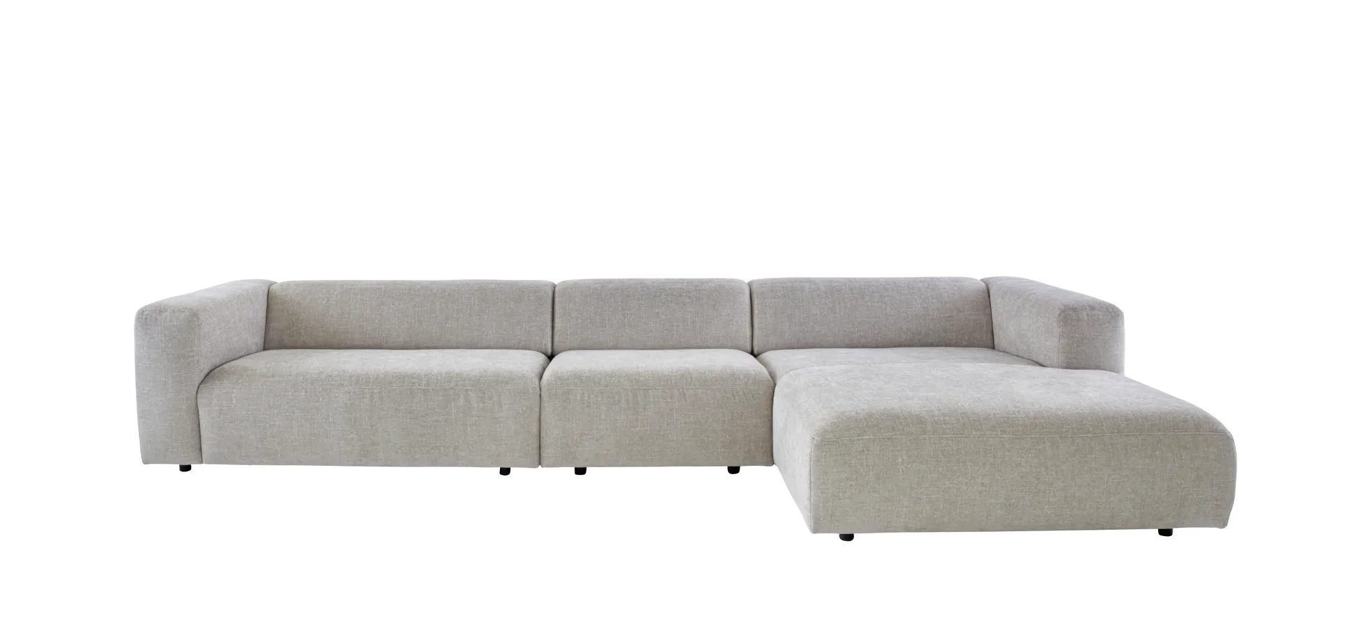 Ecksofa Caruso - 3-Sitzer, Longchair rechts, Stoff, Graubeige 3026140