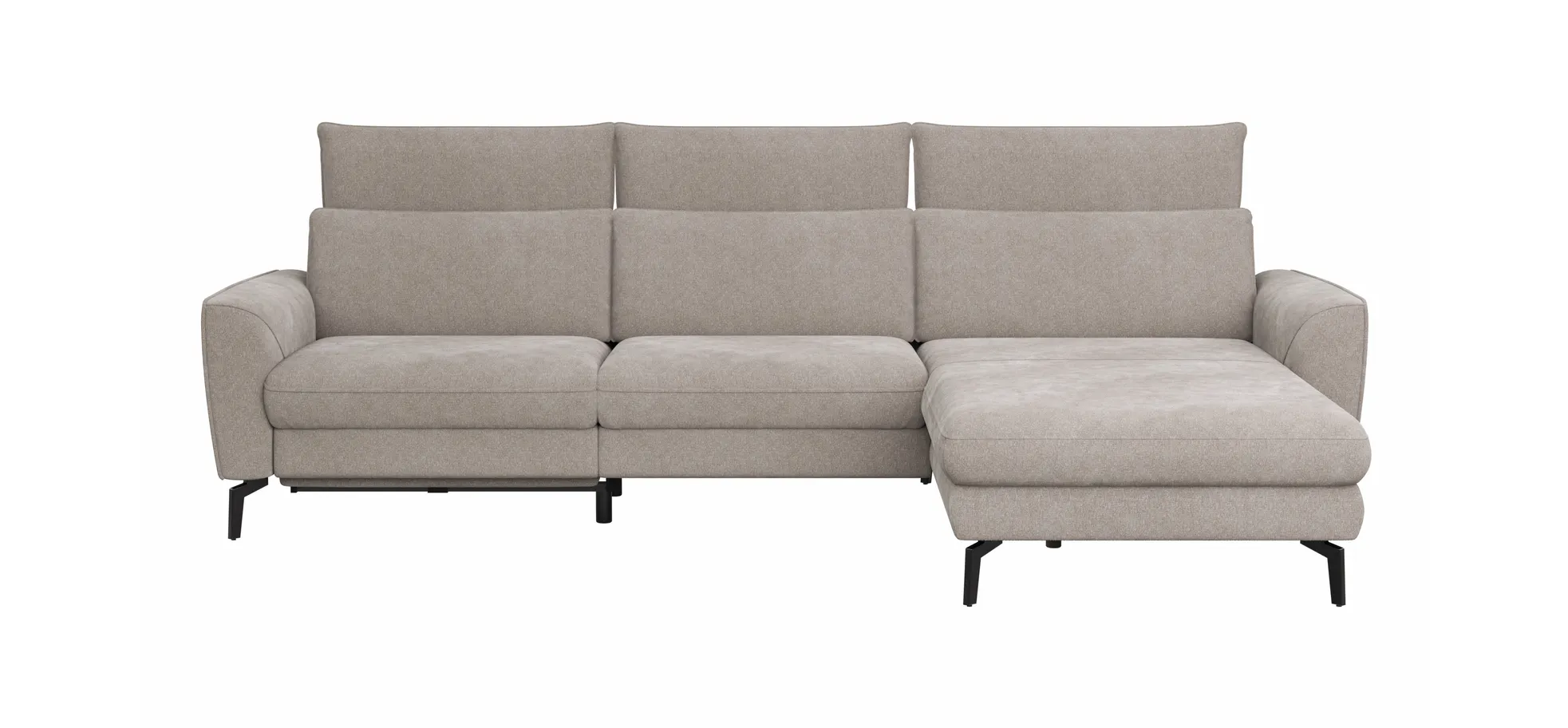 Ecksofa Avela - 2,5-Sitzer mit Longchair rechts inkl. Kopfteile verstellbar, Relaxfunktion und Longchair verstellbar (motorisch), Stoff, Bisquit 1291430320