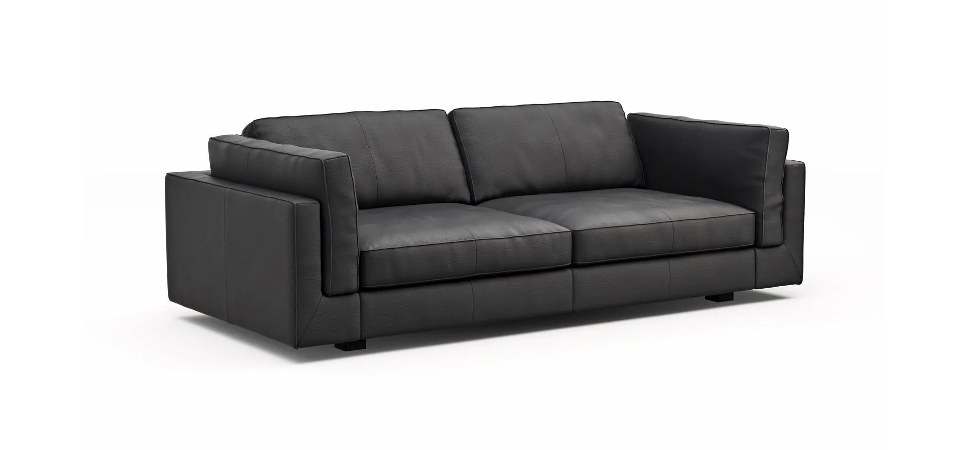 Sofa Aprino 3 - 3,5-Sitzer L, Dickleder, schwarz, Armlehne Kissen