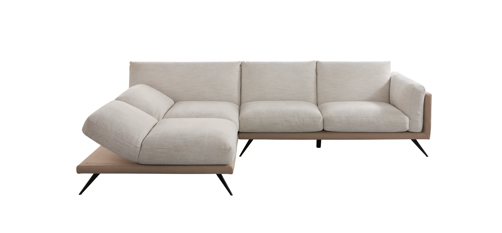 Ecksofa Valdemoro - Longchair mit 2,5-Sitzer rechts inkl. Rückenlehne verstellbar, Stoff, Creme 3026896