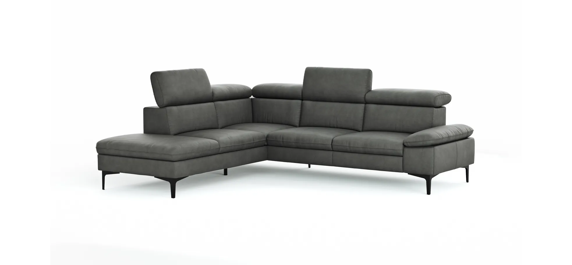 Ecksofa Felipa - Ecke links mit 2,5-Sitzer inkl. Kopfteil verstellbar, Leder, Grau