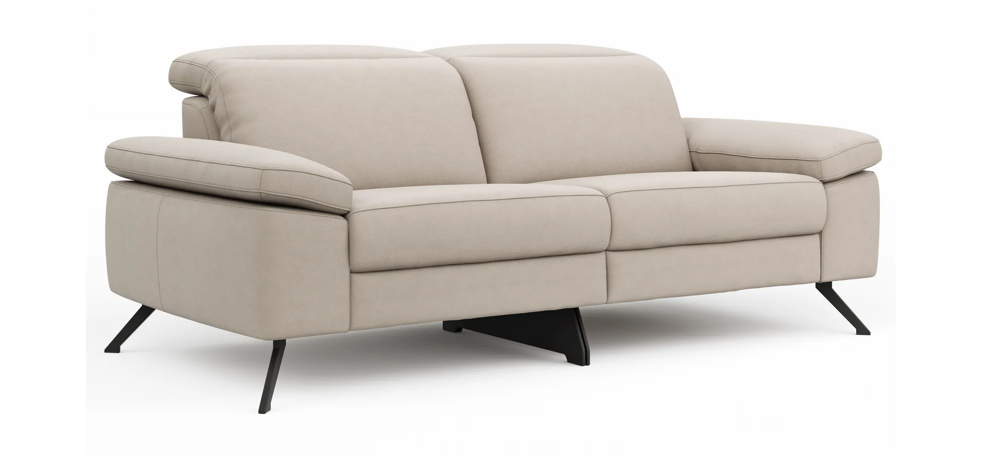 Sofa Rafaela 2.0 - 2,5-Sitzer inkl. 1x Relaxfunktion und Kopfteile verstellbar, Leder, Champagner