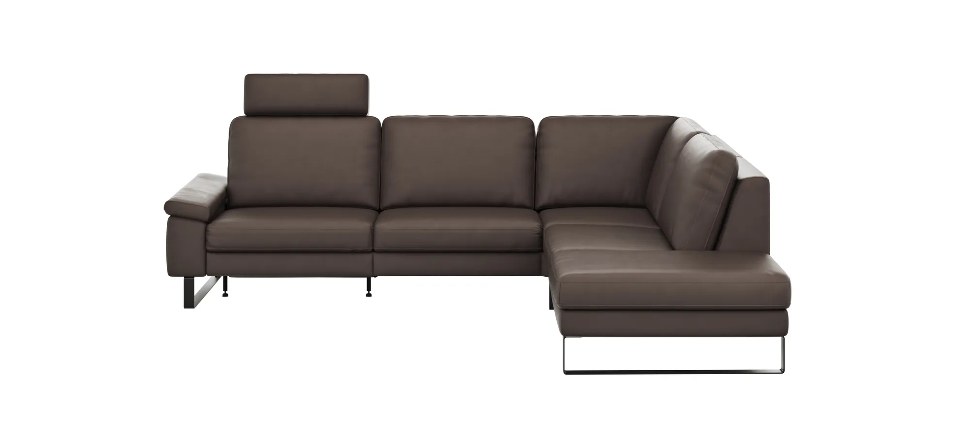 Ecksofa Enna - 3-Sitzer mit Ecke rechts inkl. motorischer Relaxfunktion, Leder, Mocca 131638