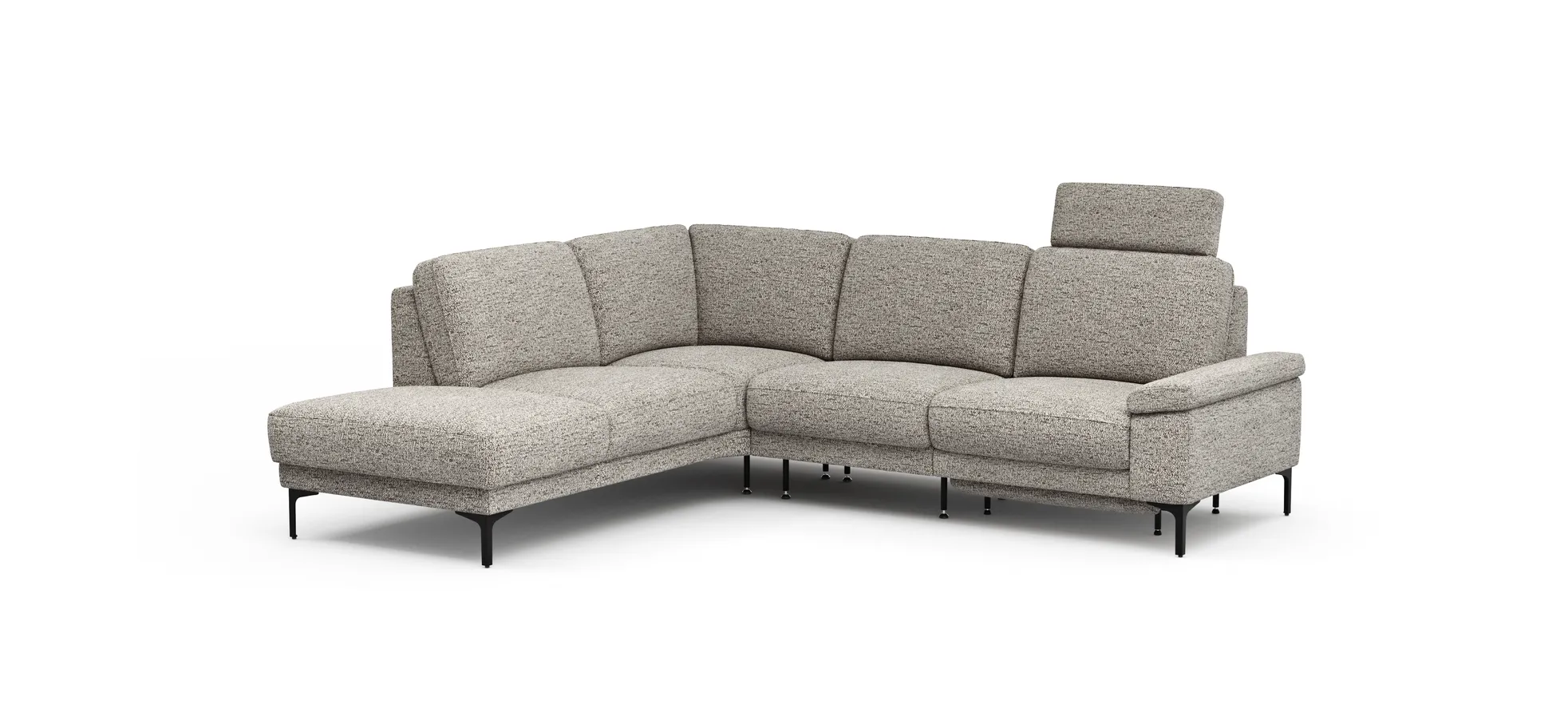 Ecksofa Matero - Ecke mit 2-Sitzer rechts inkl. Relaxfunktion motorisch und Sitzvorzug, Stoff, Graubeige