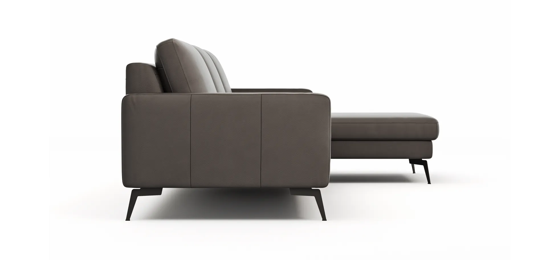 Ecksofa Enna - 3-Sitzer mit Longchair rechts, Armlehne A, Leder, Schwarz