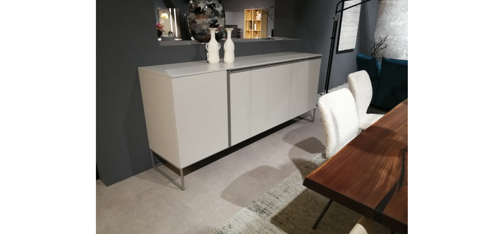Sideboard Venzone - BHT ca. 216x95x52 cm, Lack, Hellgrau