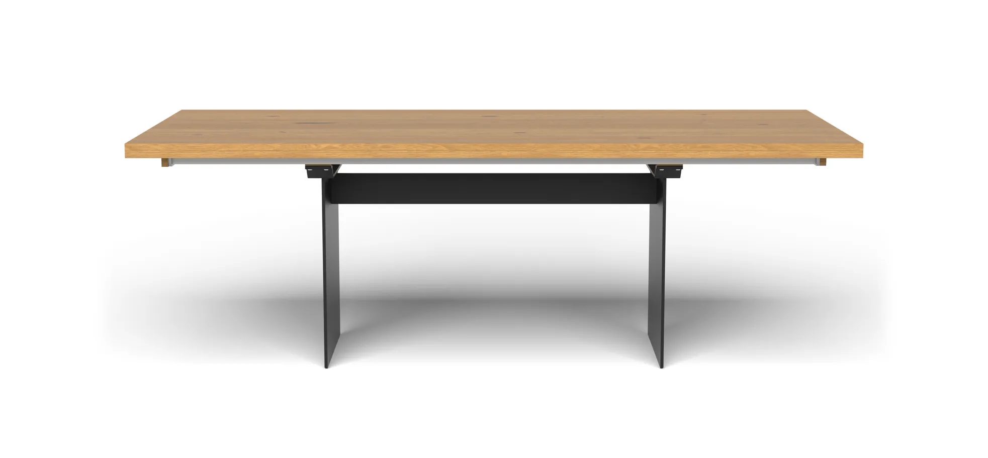 Esstisch 3100 - LB ca. 220x100 cm, ausziehbar,  Asteiche massiv, Geölt, Wange Rohstahl, Schwarz