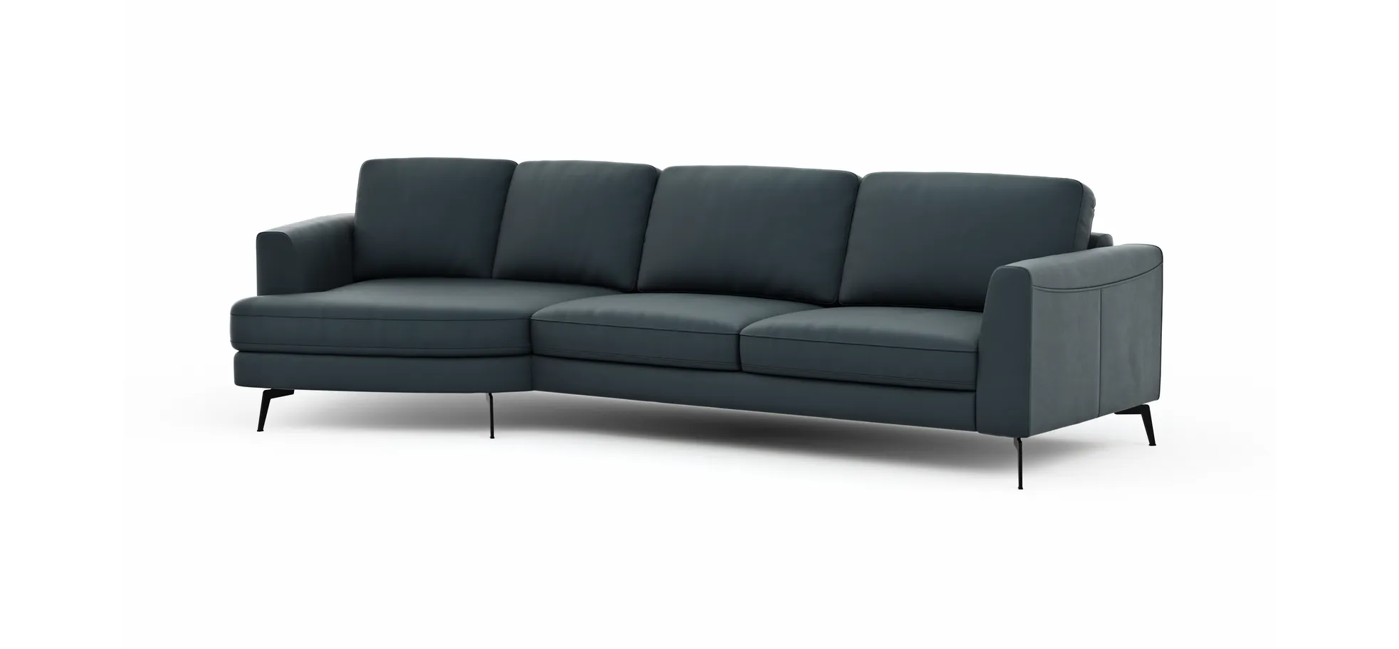 Ecksofa Oviedo - Ecke links mit 2-Sitzer, Leder, Dunkelblau
