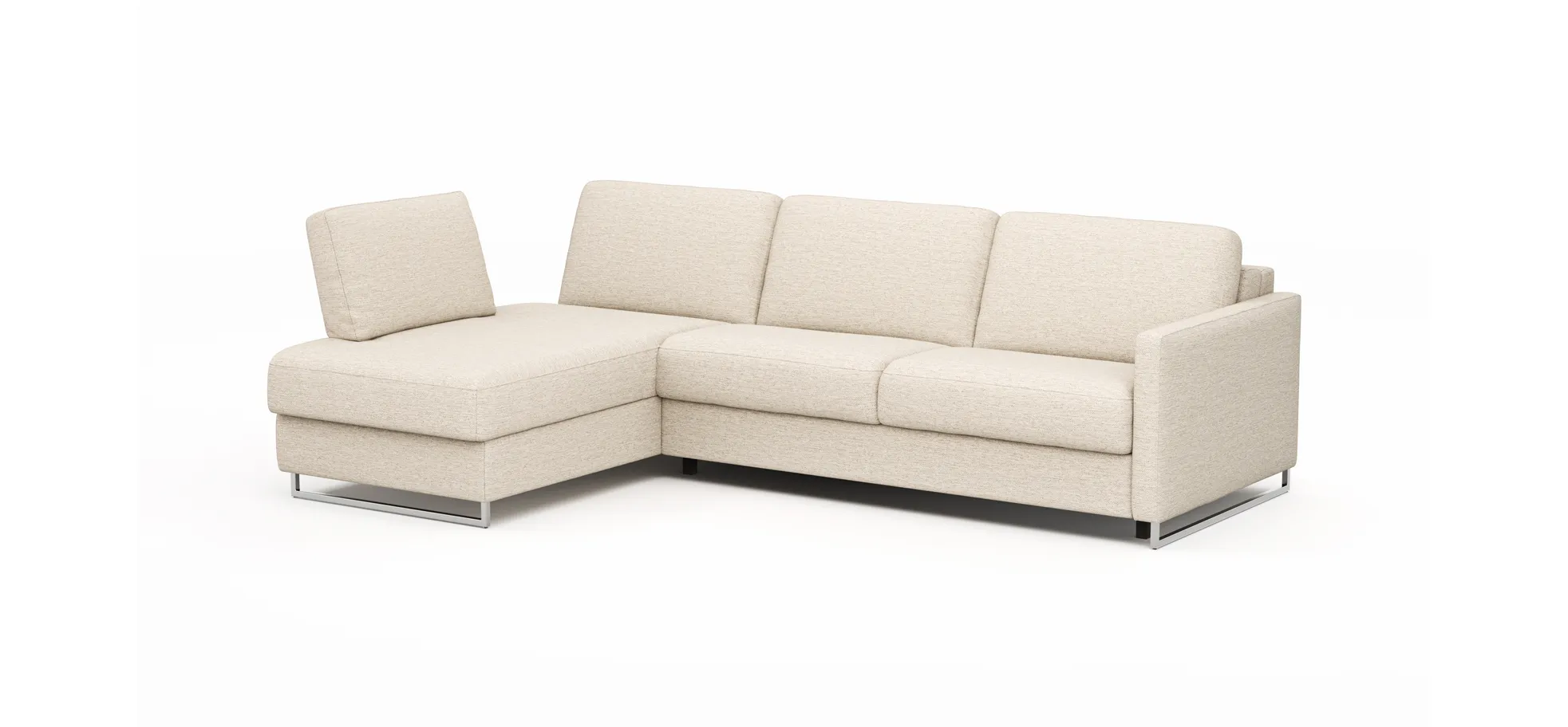 Ecksofa Nuoro - Longchair links mit 2-Sitzer inkl. Schlaffunktion und Bettkasten, Stoff, Beige