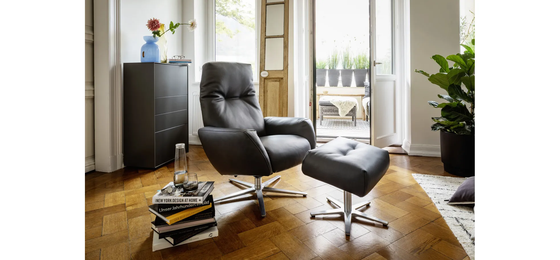 Hocker Terni - Sternfuss, Leder, Grau