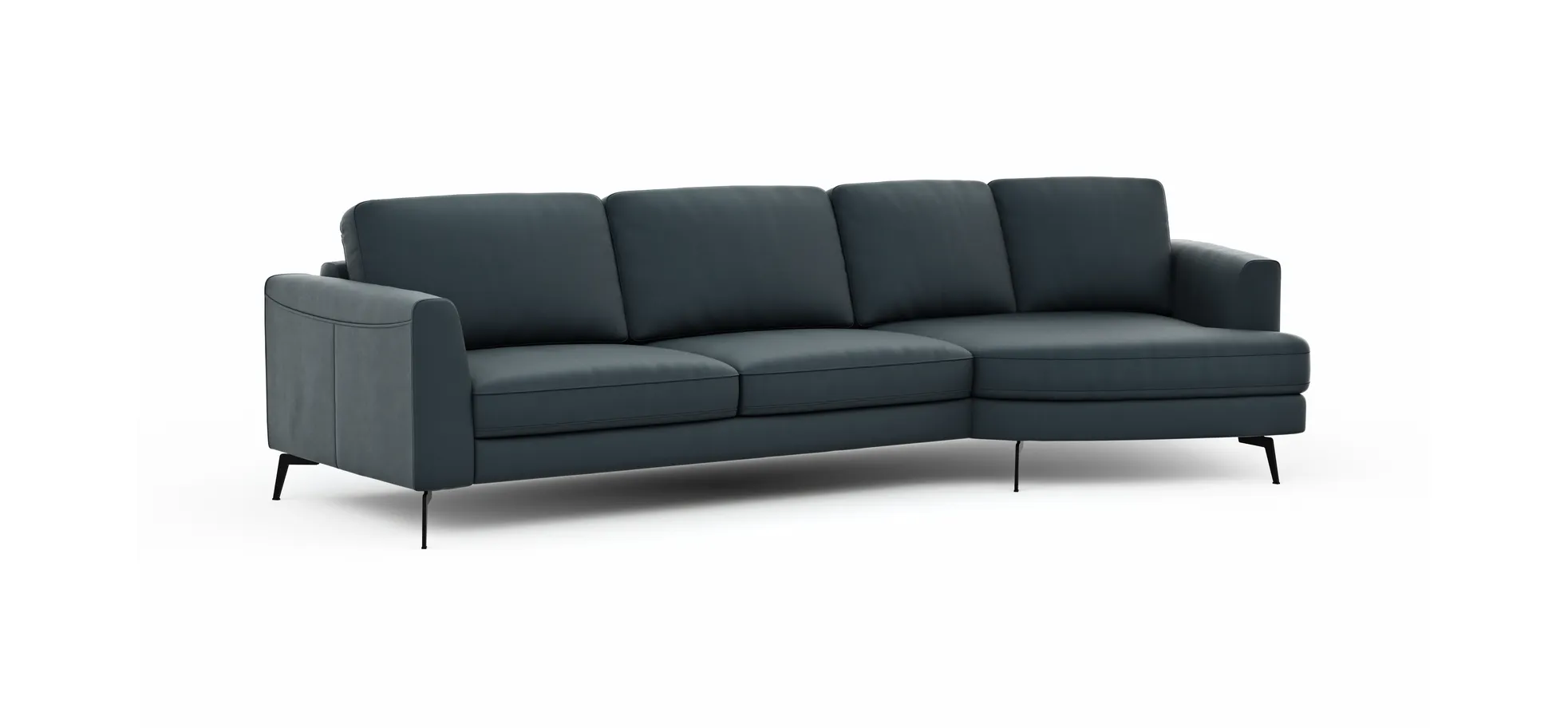 Ecksofa Oviedo - 2-Sitzer mit Ecke rechts, Leder, Dunkelblau