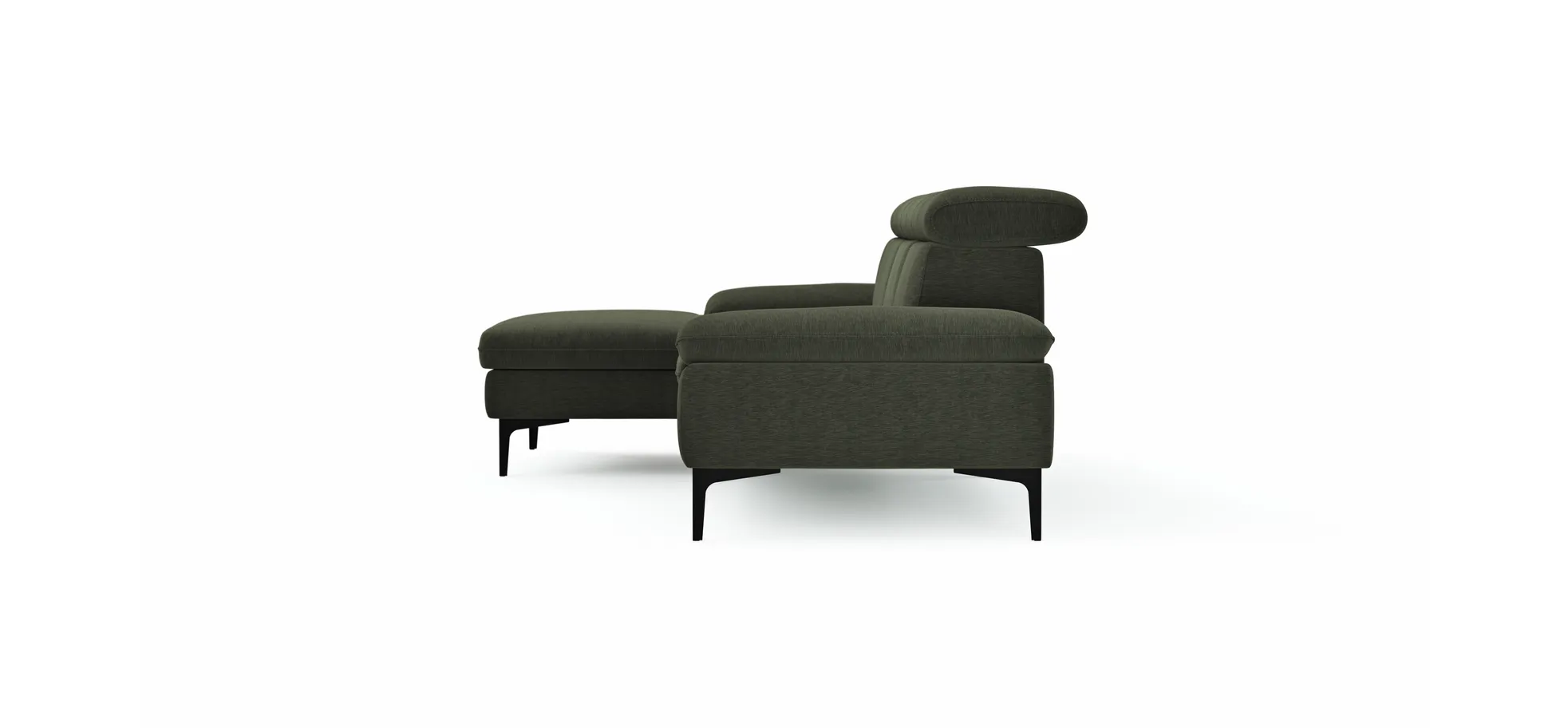 Ecksofa Felipa - Longchair links mit 2,5-Sitzer inkl. Kopfteil verstellbar, Stoff, Dunkelgrün