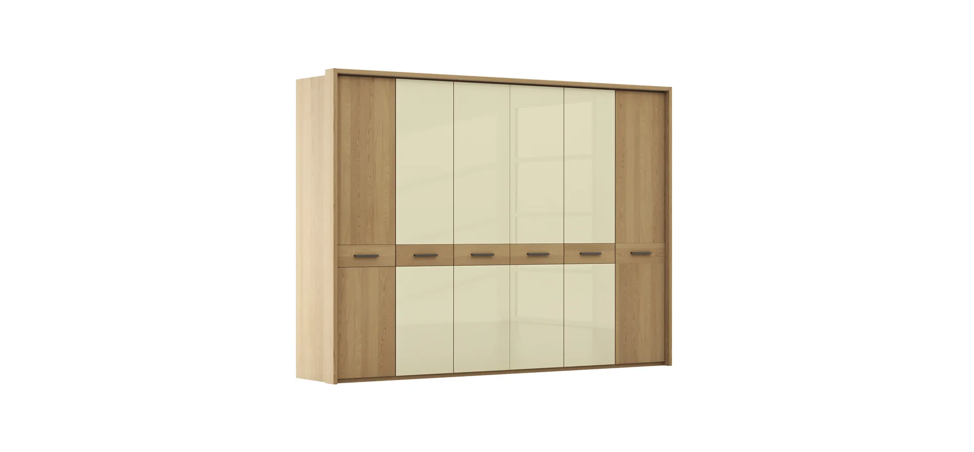Drehtürenschrank Lenoso - B. ca. 306 cm, Eiche massiv, Glas, Champagner 1061061