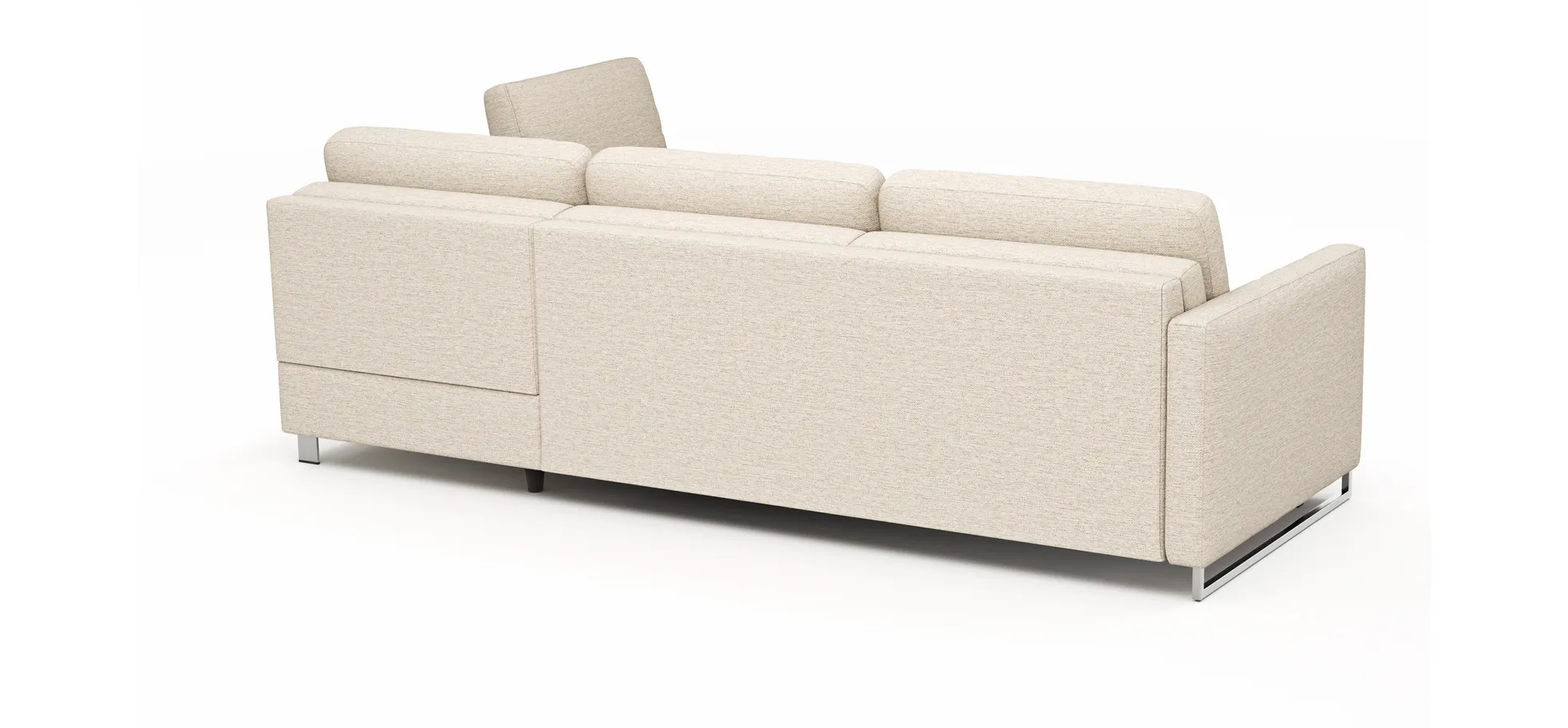 Ecksofa Nuoro - 2-Sitzer mit Longchair rechts inkl. Schlaffunktion und Bettkasten, Stoff, Beige