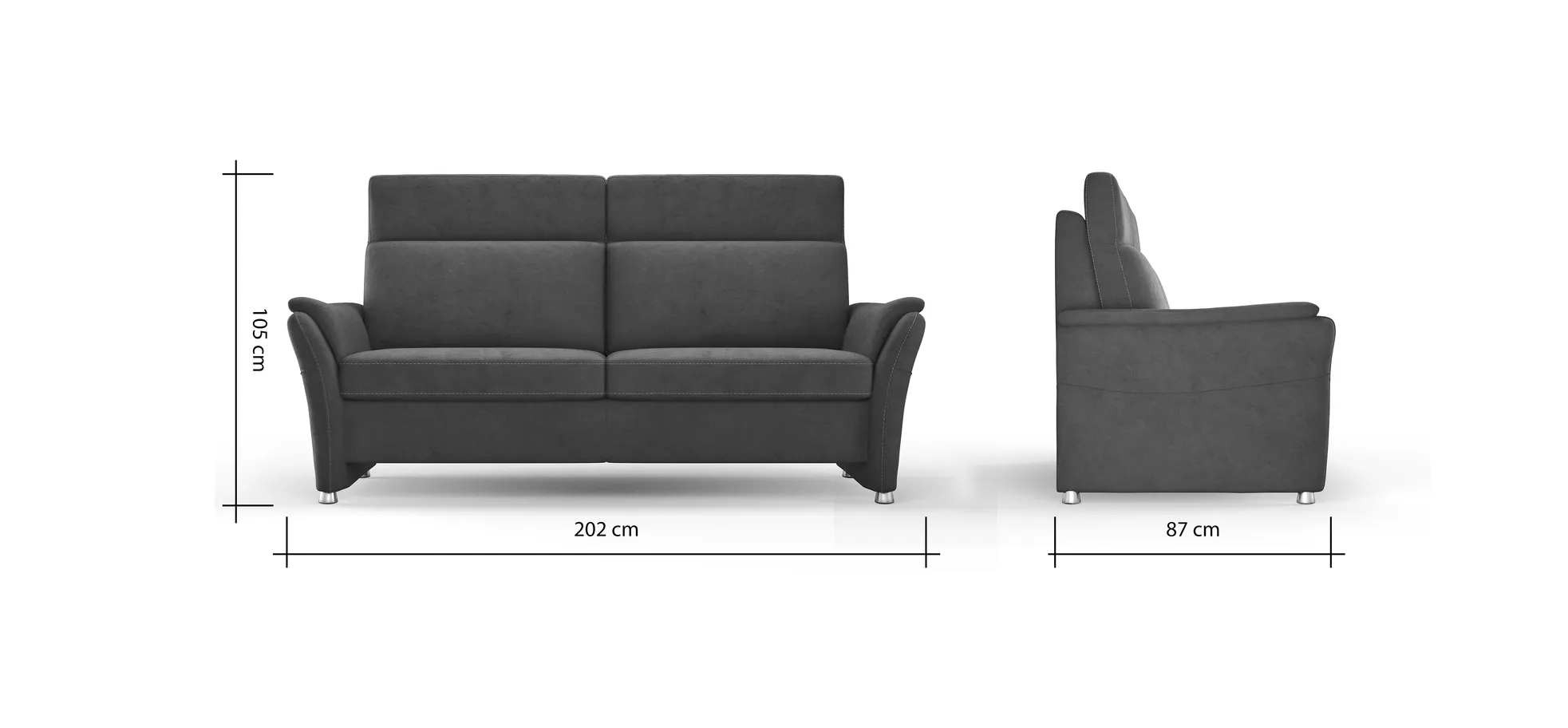 Sofa Arima - 2,5-Sitzer inkl. Sitzvorzug (motorisch) und Armlehnen verstellbar, Stoff, Dunkelbraun