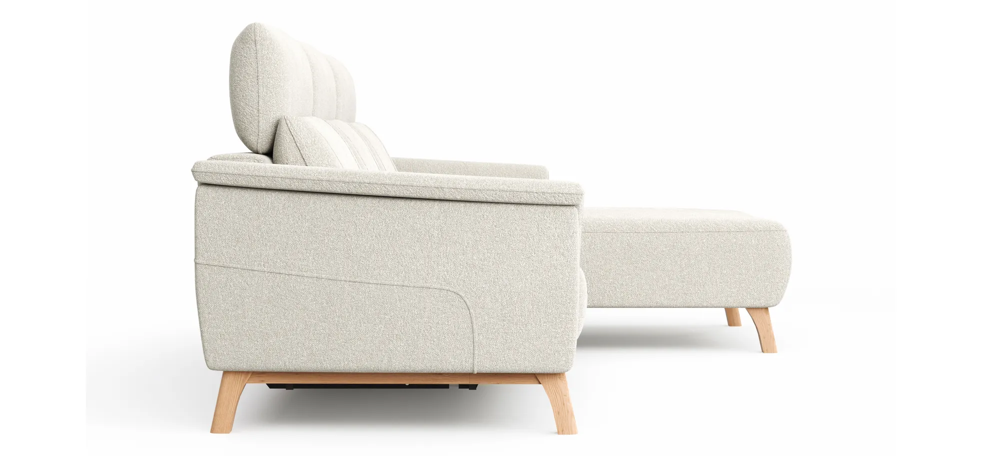 Ecksofa Nevin - 2-Sitzer mit Longchair rechts, inkl. Relaxfunktion (motorisch) und Kopfpolsterverstellung, Stoff, Weiß