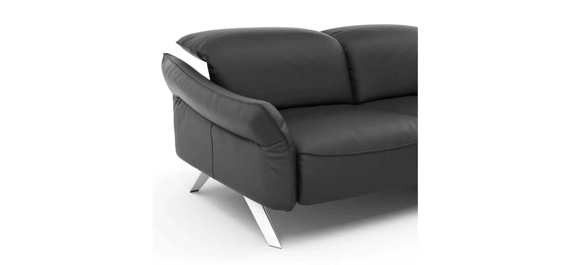 Ecksofa Bormio - 2,5-Sitzer und Ecke rechts, Kopfteilverstellung, Leder, Schwarz
