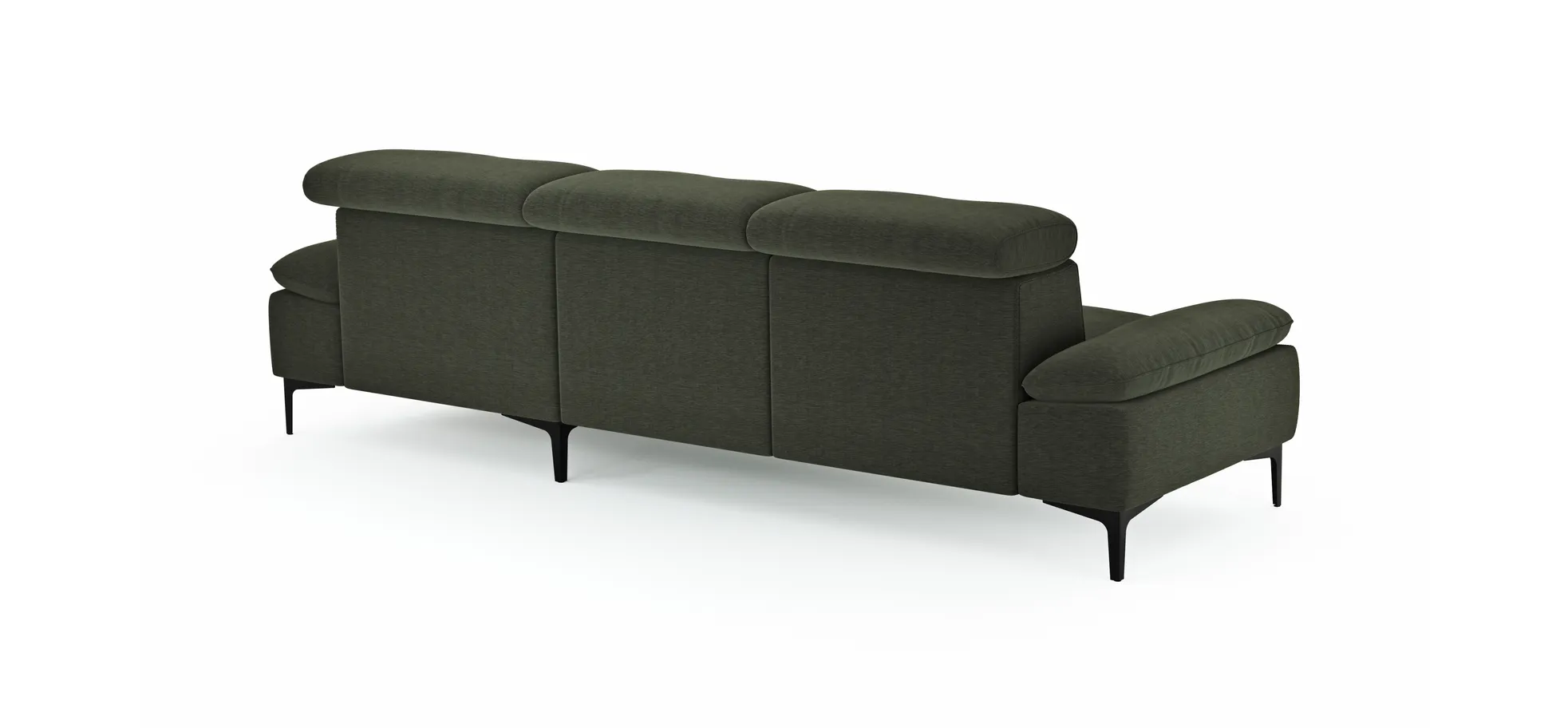 Ecksofa Felipa - 2,5-Sitzer mit Longchair rechts inkl. Kopfteil verstellbar, Stoff, Dunkelgrün