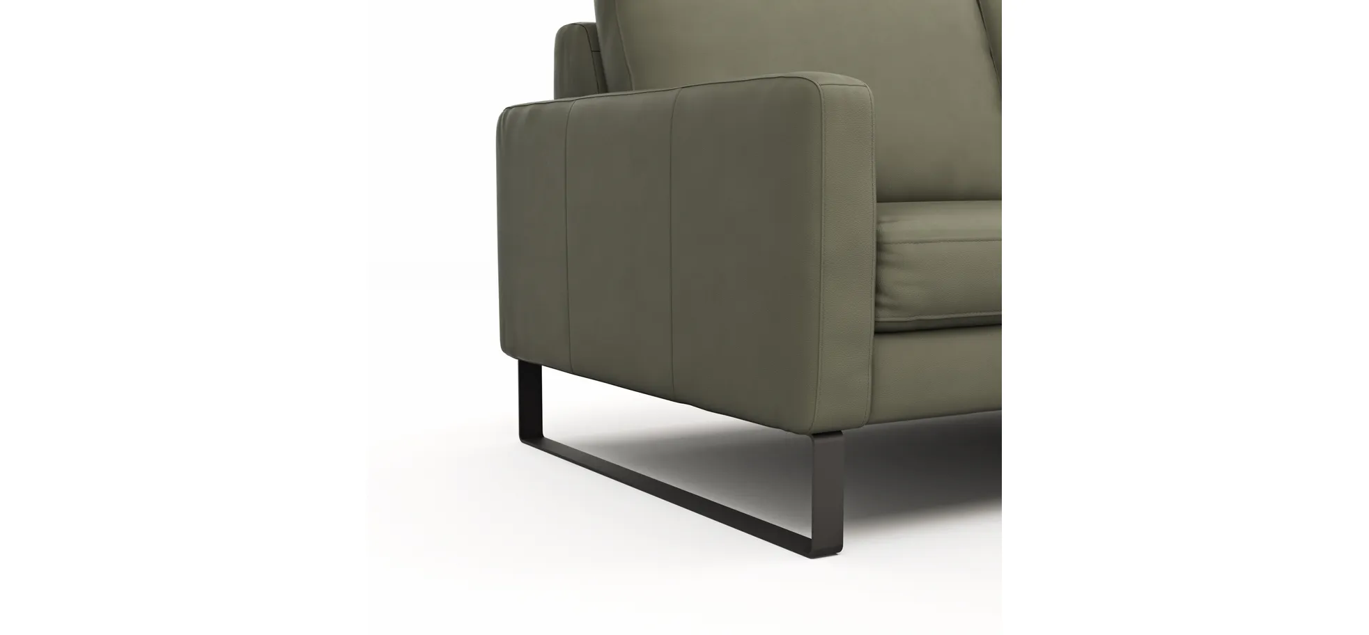 Sofa Enna - 3-Sitzer, Armlehne A, Leder, Olive, Kufe, Schwarz
