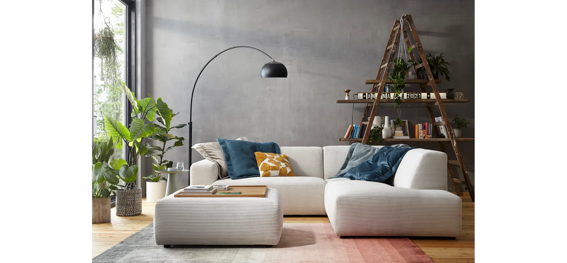 Ecksofa Elementos - 1,5-Sitzer links mit Ecke rechts, Stoff, Weiß