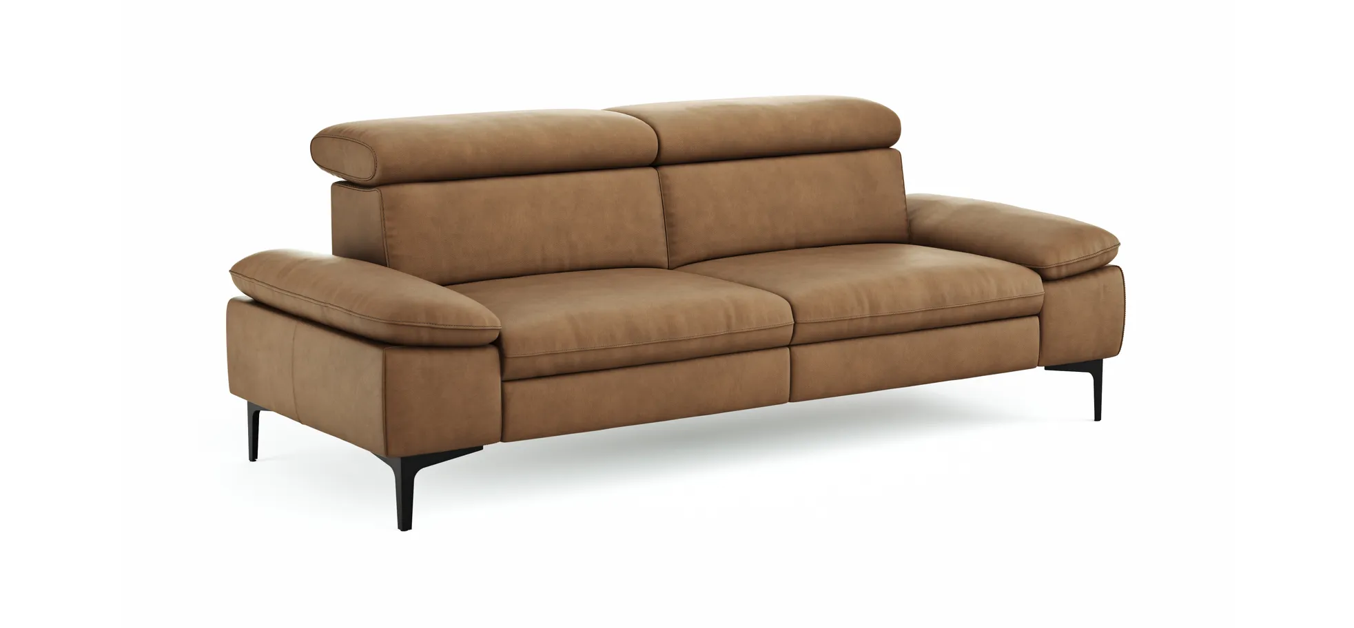 Sofa Felipa - 3-Sitzer inkl. Kopfteil verstellbar, Leder, Cognac