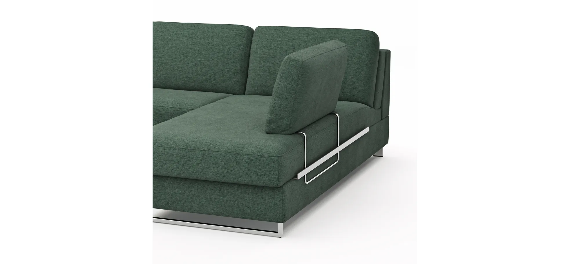Ecksofa Nuoro - 2-Sitzer mit Longchair rechts inkl. Schlaffunktion und Bettkasten, Stoff, Dunkelgrün