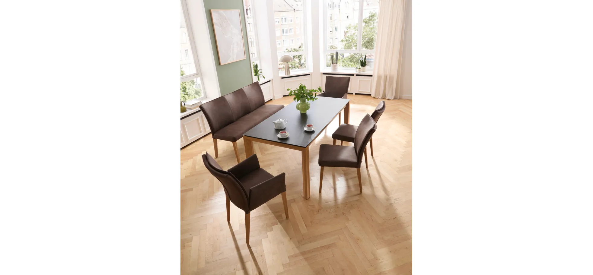 Polsterbank Florea - Breite ca. 155 cm, Stoff, Dunkelbraun