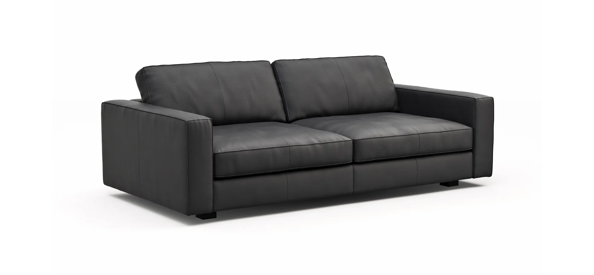 Sofa Aprino 2 - 3,5-Sitzer L, Dickleder, Schwarz, Armlehne Block schmal