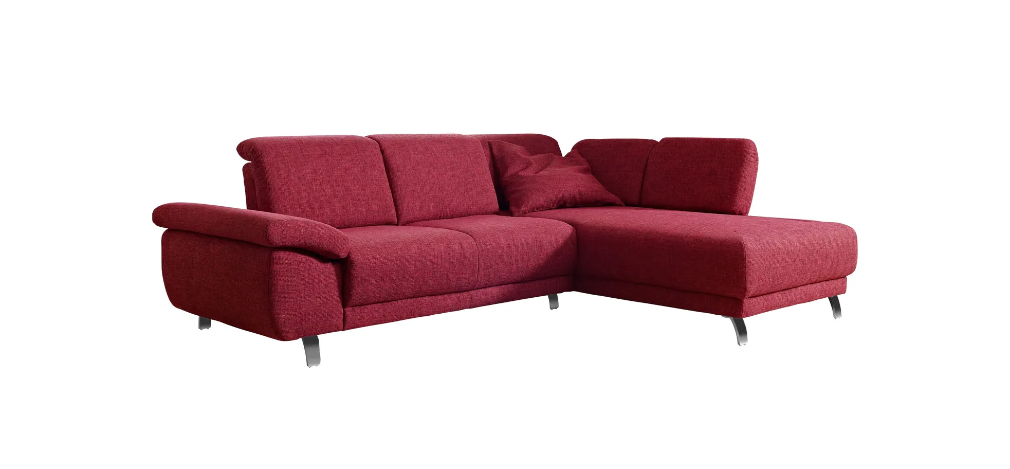 Ecksofa - 2-Sitzer mit Longchair rechts, Stoff, Rubin