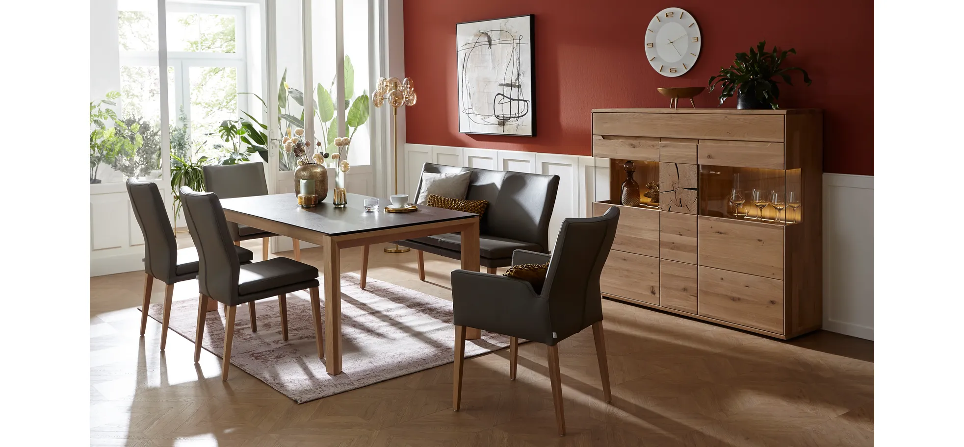 Armlehnstuhl Tuma - Leder, Graubraun