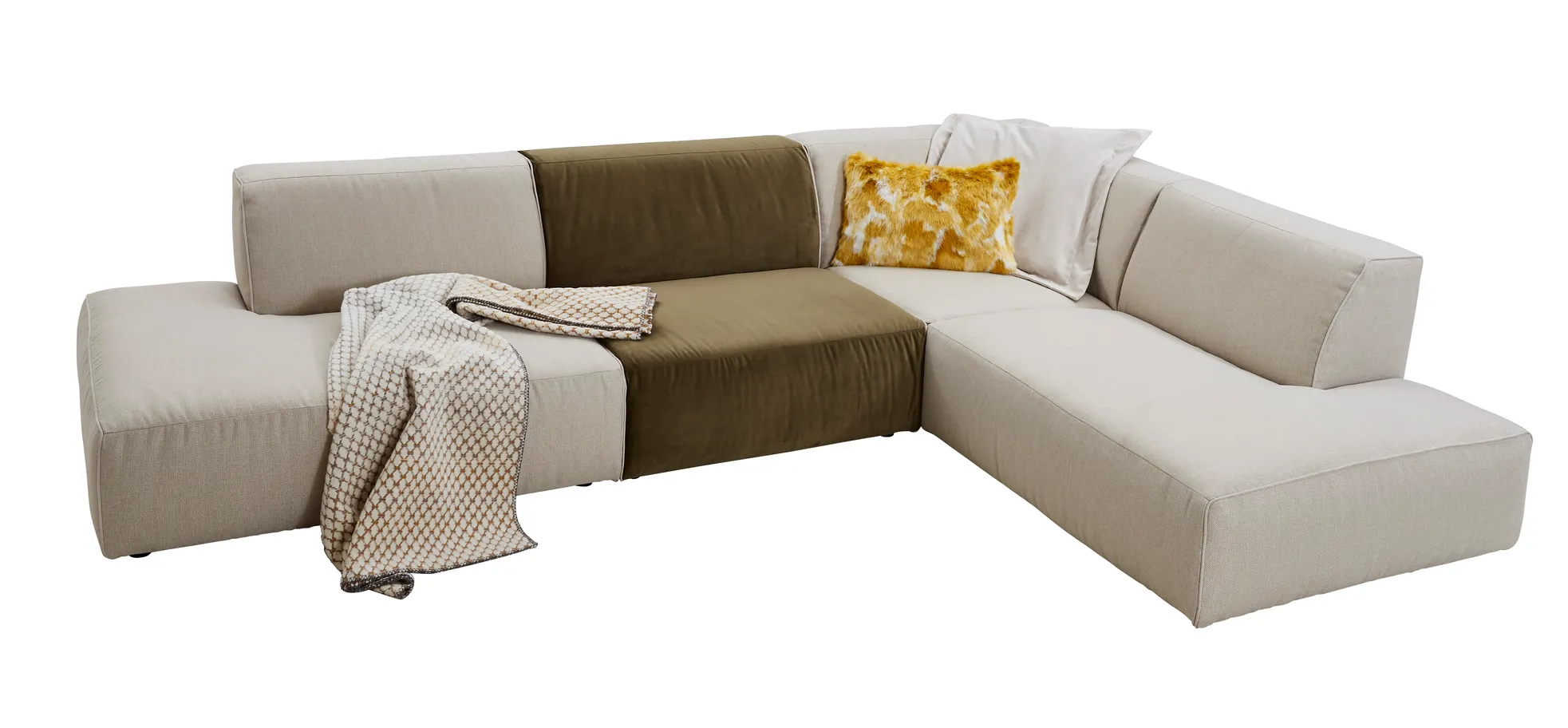 Ecksofa Elementos - Abschlusselement mit 1-Sitzer und Ecke rechts, Stoff, Natur