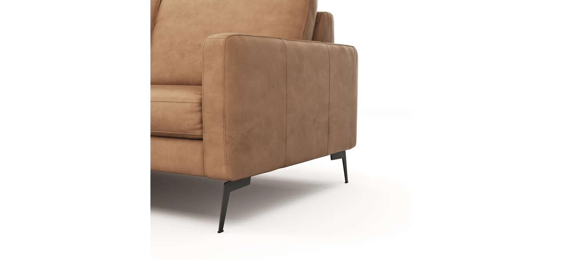 Ecksofa Enna - Longchair Links mit 3-Sitzer, Armlehne A, Leder, Cognac