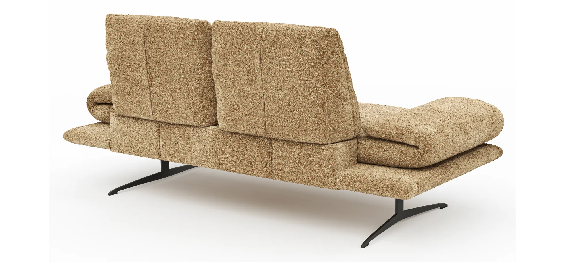 Sofa Lucero 2.0 - 2-Sitzer inkl. Drehsitz, Rollout-Armlehne und Sitztiefe verstellbar, Stoff, Cognac