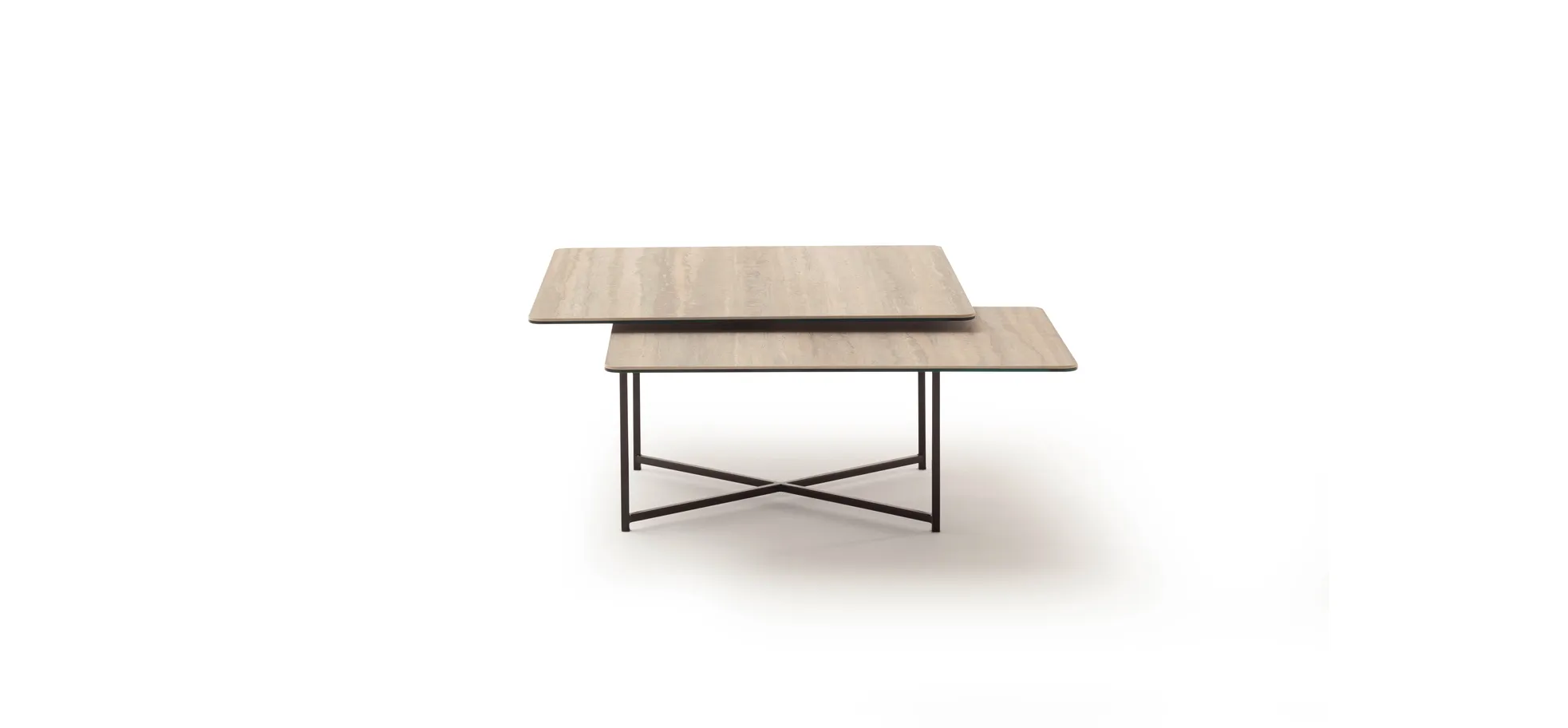 Couchtisch Cena - LB ca. 132x108 cm, Platten drehbar, Keramik, Travertin 