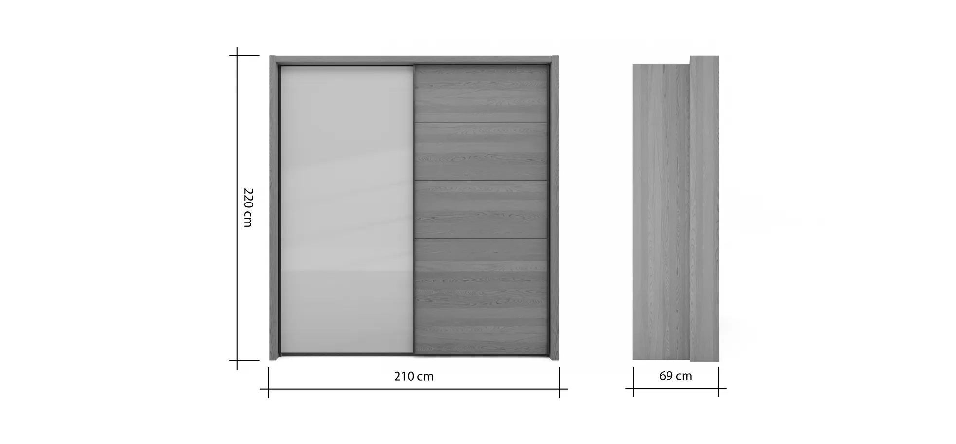 Schwebetürenschrank Lenoso - B. ca. 210 cm, Eiche massiv, Glas Champagner
