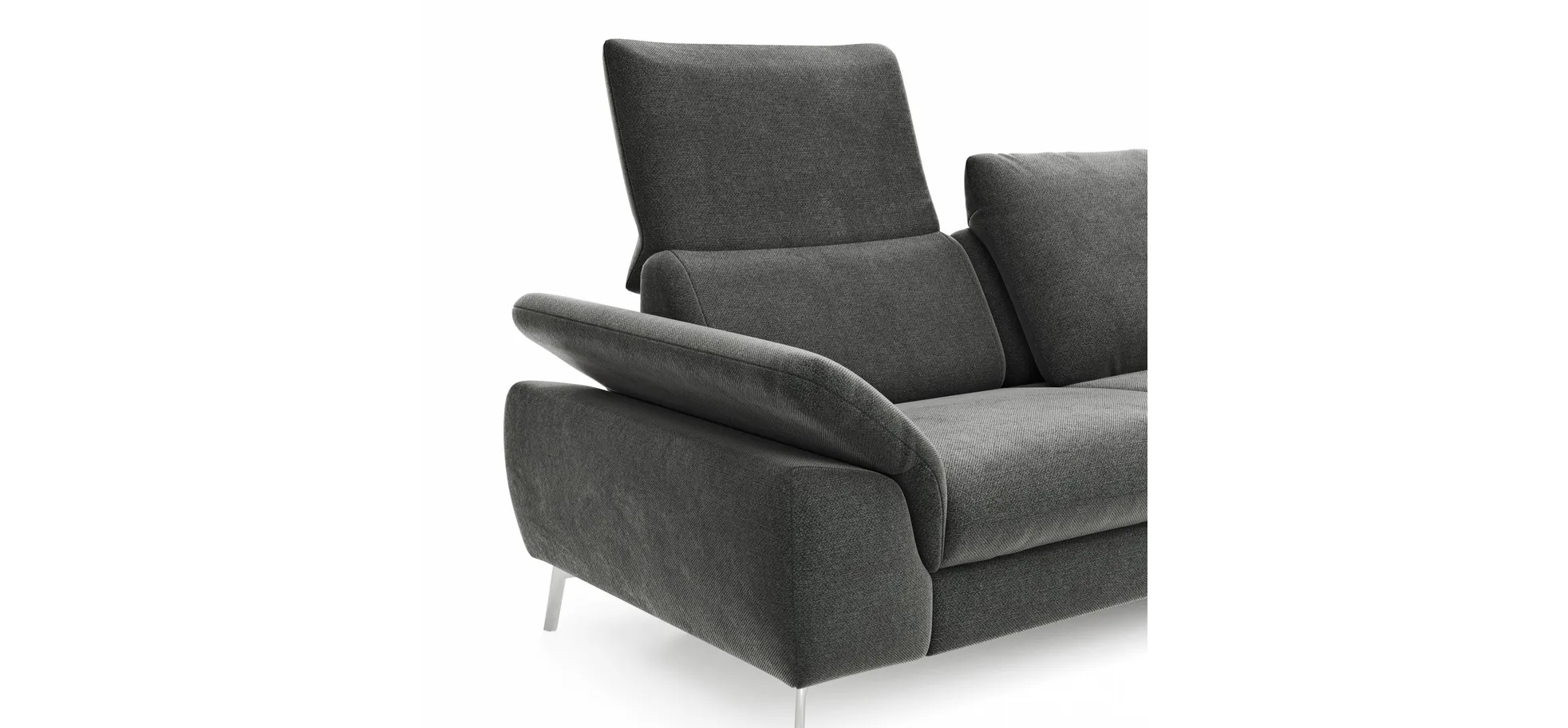 Ecksofa Gotera - 1,5-Sitzer med. + 1,5-Sitzer med. mit Longchair rechts inkl. Rückenlehne verstellbar, Stoff, Anthrazit