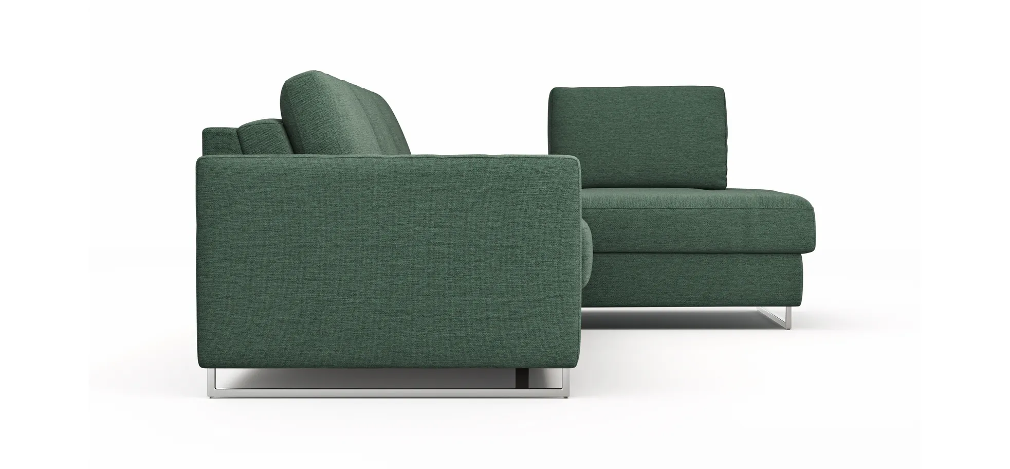 Ecksofa Nuoro - 2-Sitzer mit Longchair rechts inkl. Schlaffunktion und Bettkasten, Stoff, Dunkelgrün