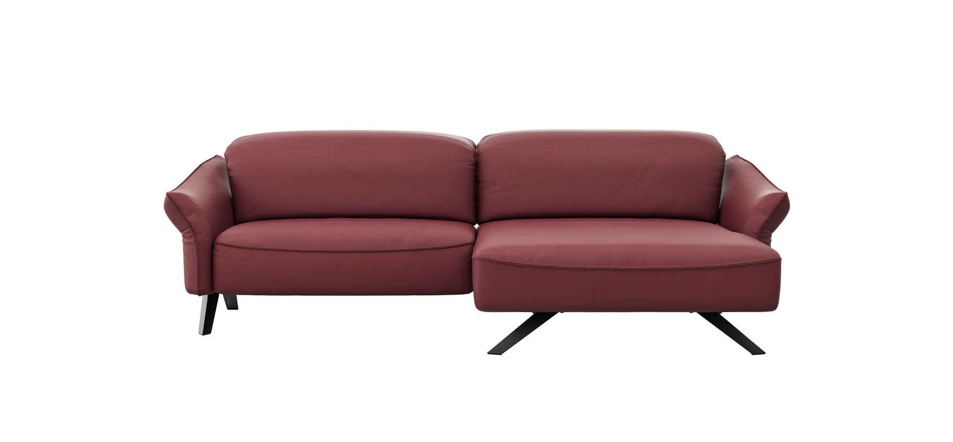 Ecksofa Bormio - 1,5-Sitzer, Longchair rechts, inkl. Kopfteilverstellung, Leder, Weinrot 120672