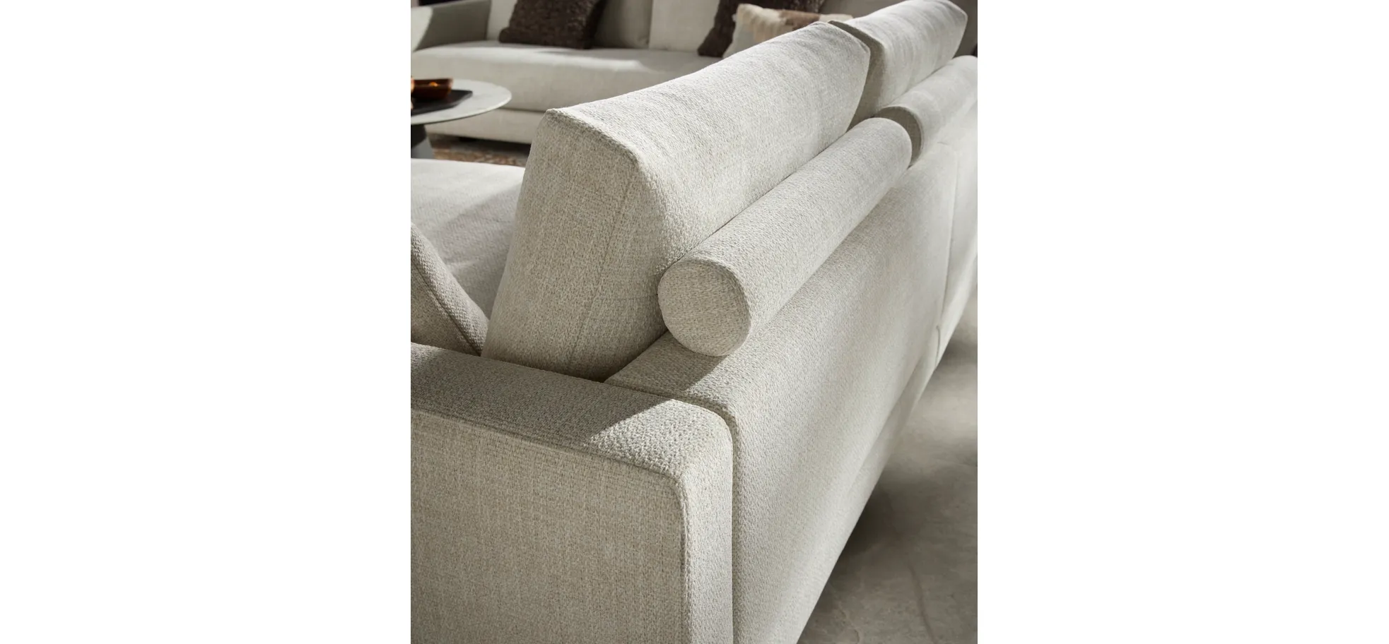 Ecksofa Cuneo Select - Ecke links, 2-Sitzer, Longchair rechts, Stoff, Offwhite