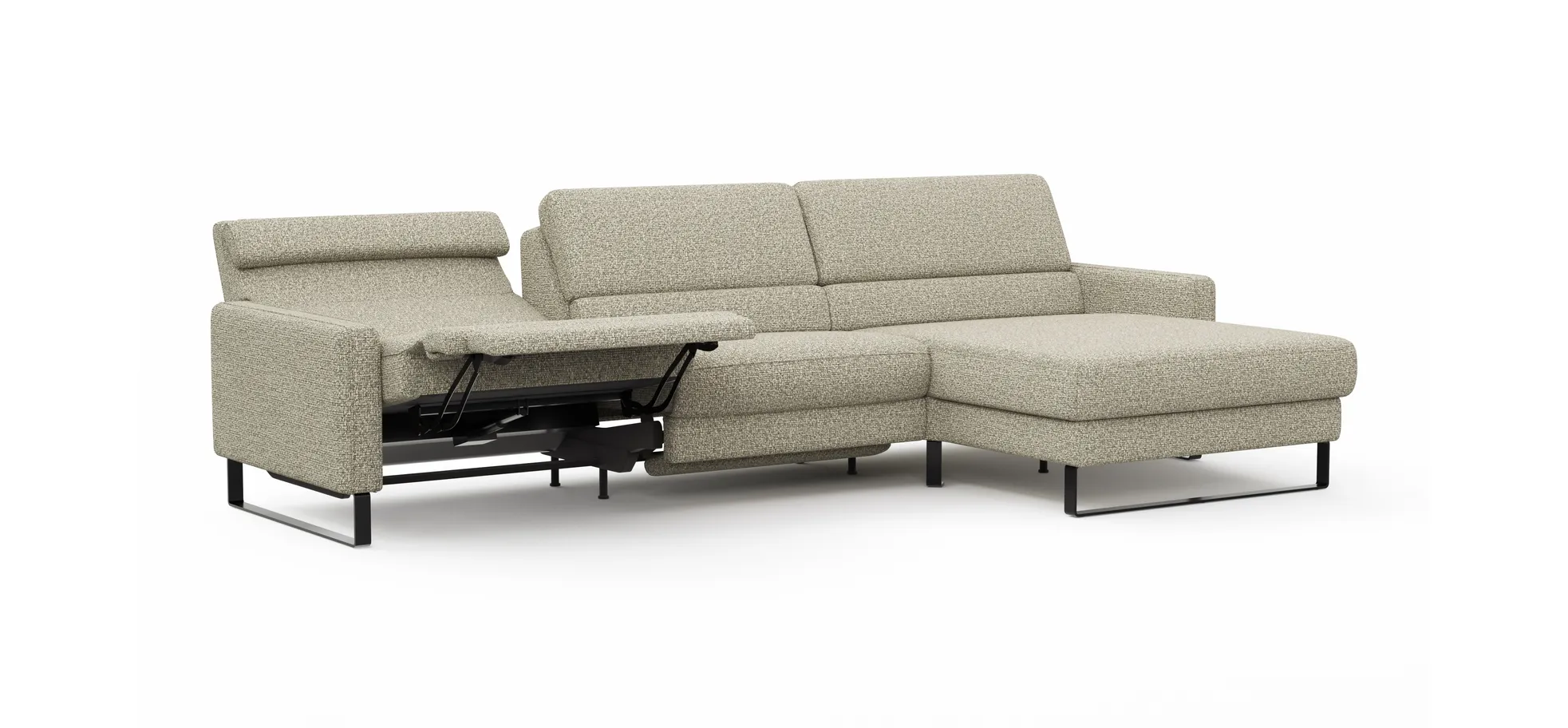 Ecksofa Valera - 3-Sitzer mit Longchair rechts inkl. Rückenlehne verstellbar und Relaxfunktion motorisch, Stoff, Limone
