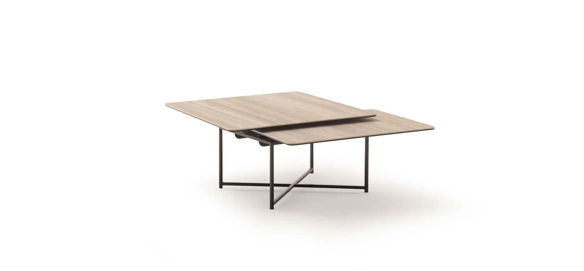 Couchtisch Cena - LB ca. 132x108 cm, Platten drehbar, Keramik, Travertin  145316