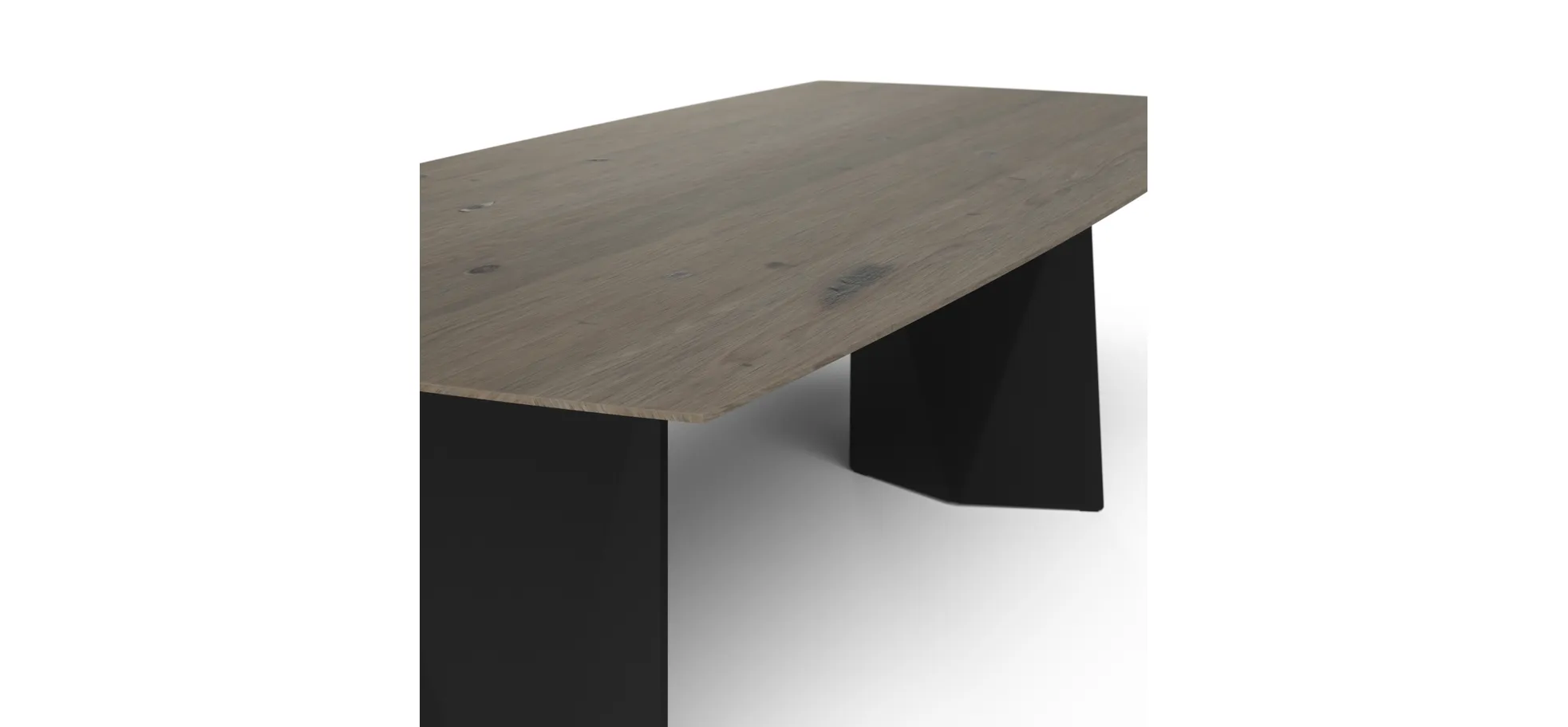 Esstisch 3100 - LB ca. 220x100 cm, Asteiche massiv, Geräuchert, Bianco, Stahlwange, Schwarz