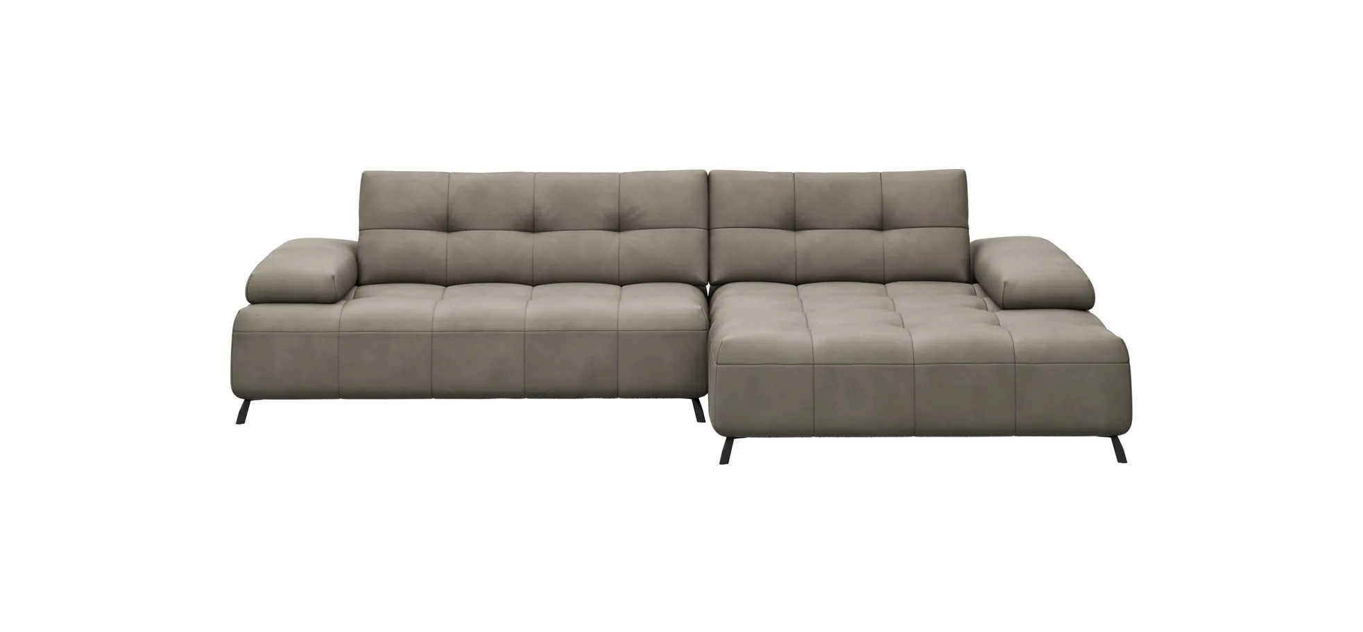 Ecksofa Comodo - 2-sitzer, Longchair rechts, Leder, Taupe 139978