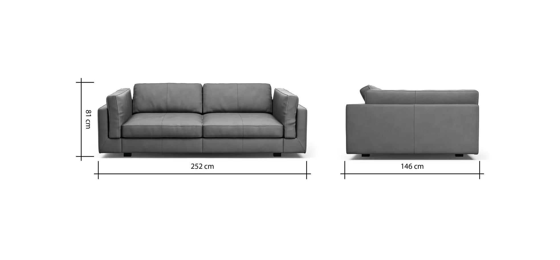 Sofa Aprino 3 - 3,5-Sitzer XXL, Dickleder, Schwarz, Armlehne Kissen
