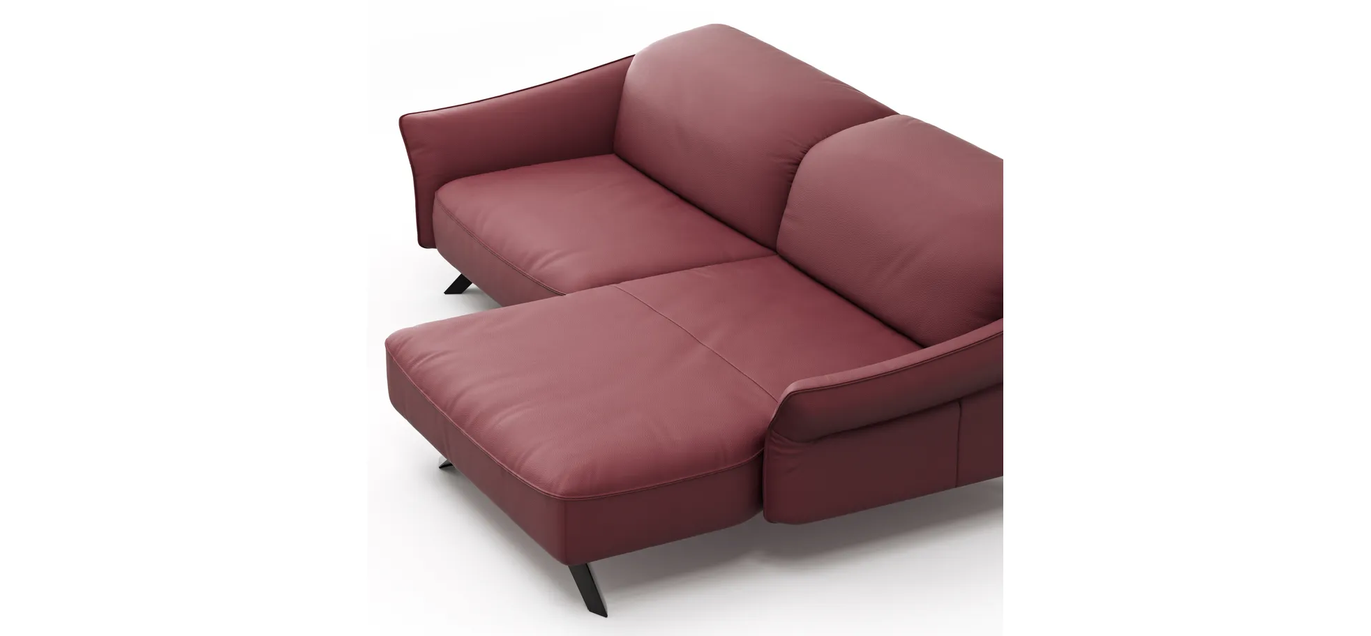 Ecksofa Bormio - 1,5-Sitzer, Longchair rechts, inkl. Kopfteilverstellung, Leder, Weinrot