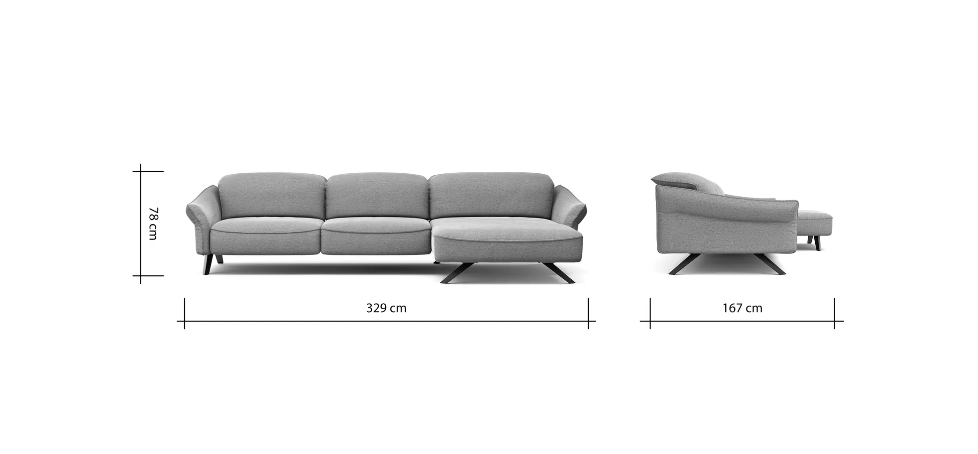 Ecksofa Bormio - Longchair links und 3-Sitzer inklusive Relaxfunktion (motorisch), Stoff, Pfirsich